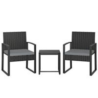Outsunny Rattan Bistro Set, 3 PCS Garden Furniture with Cushion, Light Grey
