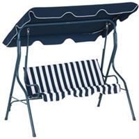 Outsunny 3-person Garden Swing Chair w/ Adjustable Canopy, Blue Stripes