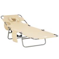 Outsunny Sun Lounger with Reading Hole, Folding Garden Lounger, Beige