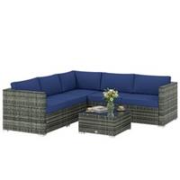 Outsunny 4 Pieces Rattan Garden Furniture Sofa Set with Coffee Table Blue