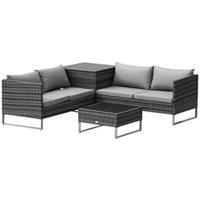 Outsunny Rattan Garden Furniture Set with Storage Table, Cushions, Grey