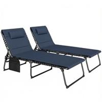 Outsunny Folding Sun Loungers Set of 2, Reclining Sun Bed, Dark Blue