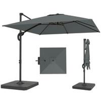 Outsunny 2.4 x 2.4 m Cantilever Parasol w/ Umbrella Weights, Dark Grey