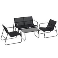 Outsunny 4 Piece Garden Furniture Set Patio Sofa Set w/ Chairs, Glass Top Table