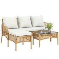 Outsunny 3 Piece Rattan Garden Furniture Set with Cushions, Natural Wood