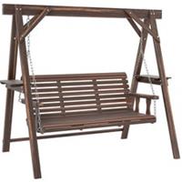Outsunny 3 Seater Wooden Garden Swing Chair with Side Tables