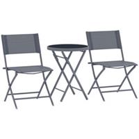 Outsunny 3 Pieces Outdoor Bistro Set, Glass Top Table and Chairs, Grey