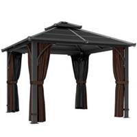 Outsunny 3x3(m) Hardtop Gazebo with Polycarbonate Roof & Sides, Brown
