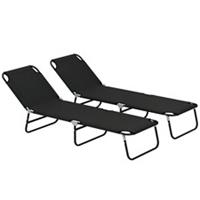 Outsunny 2 Piece Reclining Chaise Lounge with Adjustable Backrest, Black