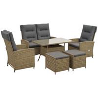 Outsunny Rattan Dining Set for 6, 2 Reclining Chairs with Cushions, Grey