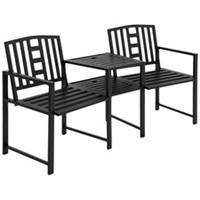 Outsunny Tete-a-tete Chair 2-Seater Steel Bench w/ Coffee Table Backyard Porch