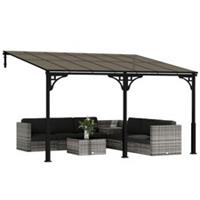 Outsunny 4 x 3 m Metal Lean-to Hardtop Gazebo, Wall-Mounted Pergola