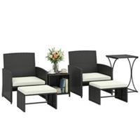 Outsunny 6 Piece Rattan Garden Furniture Set with Nesting Tables, Black