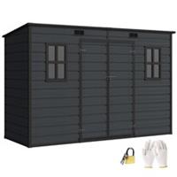 Outsunny 10 x 4 ft Plastic Garden Shed with Floor, Lockable Doors Dark Grey