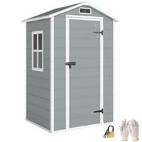 Outsunny 4 x 3 ft Plastic Small Garden Shed with Lockable Door, Light Grey