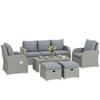 Outsunny Rattan Garden Furniture Set with Recliners, Footstools, Dark Grey