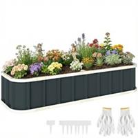 Outsunny Galvanised Raised Garden Bed with Gloves, Dark Grey