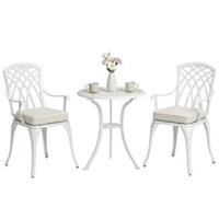 Outsunny 3 PCs Aluminium Garden Coffee Table Set w/ Parasol Hole & Cushions