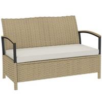 Outsunny 125L Garden Storage Bench, 2 Seater PE Rattan Outdoor Bench