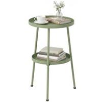 Outsunny Patio Side Table, 2-Tier Round Coffee End Table, Light Green