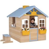 Outsunny Wooden Kids Playhouse w/ Door, Windows, Bench, For 3-7 Years Blue