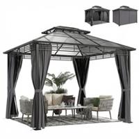 Outsunny 3 x 3.6 m Hardtop Gazebo with Sides, 2-Tier Roof Garden Gazebo