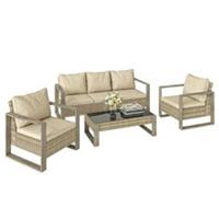 Outsunny 4 Seater Rattan Garden Furniture Set with Non-slip Mats, Khaki