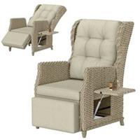 Outsunny Rattan Garden Recliner Chair with Flip Table, Brown