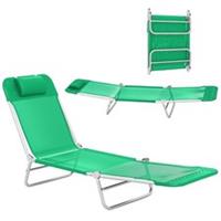 Outsunny Sun Lounger Foldable Reclining Chair with Headrest Dark Green