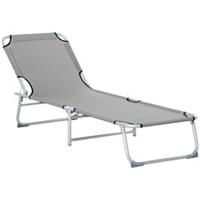 Outsunny Camping Cot Picnic Sun Lounger Portable Folding Chaise Chair Grey