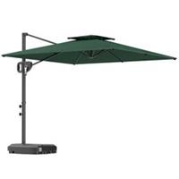 Outsunny Garden Cantilever Parasol w/ Weighted Base Tilt Crank Dark Green