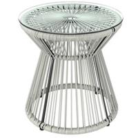 Outsunny Rattan End Table, Round Hollow Drum Design Side Table, Light Grey