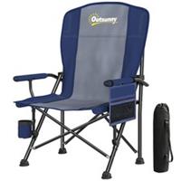 Outsunny Camping Chair Padded with Side Pocket Dark Blue