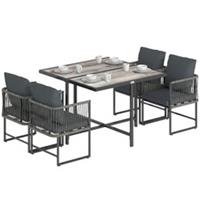 Outsunny 4-Seater Garden Dining Set with Space-Saving Chairs, Black