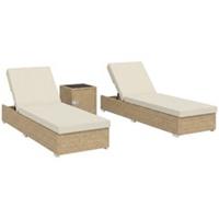 Outsunny Rattan Sun Loungers Set of 2 with Side Table, Beige