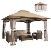 Outsunny 3.3 x 3.3 m Garden Gazebo with Shelves, UPF50+ Permanent Gazebo