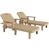 Outsunny Set of 2 Resin Reclining Sun Loungers for Garden, Khaki