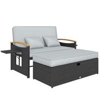 Outsunny Double Garden Rattan Daybed with Storage Ottoman, Dark Grey