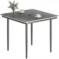 Outsunny Garden Dining Table, Outdoor Table with Umbrella Hole, Dark Grey