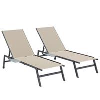 Outsunny Sun Loungers for Garden Set of 2 with Side Tray Table, Khaki