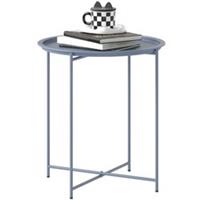 Outsunny 46cm Round Garden Table Side Table with Removable Tray, Blue Grey