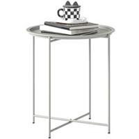 Outsunny 46cm Round Garden Table Side Table with Removable Tray, White