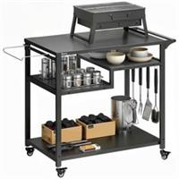 Outsunny Outdoor Grill Cart, Movable Food Prep Table on Wheels, Black