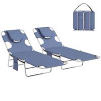 Outsunny 2 Sun Loungers with Reading Hole, Folding Garden Lounger, Grey