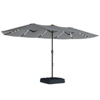 Outsunny Double Sided Garden Parasol w/ 60 Solar LED Lights 4.5m, Grey