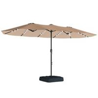 Outsunny Double Sided Garden Parasol w/ 60 Solar LED Lights 4.5m, Khaki