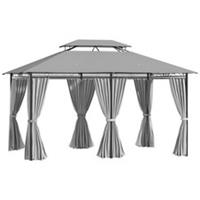 Outsunny 4m x 3(m) Outdoor 2-Tier Steel Frame Gazebo w/ Curtains Outdoor Garden