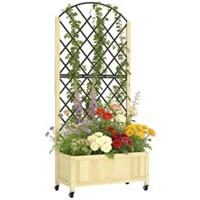 Outsunny Garden Bed w/Metal Trellis, Wooden Elevated Planter Box, Natural