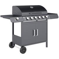 Outsunny 6+1 Burner Gas BBQ Grill Garden Barbecue with Wheels, Cabinet Grey