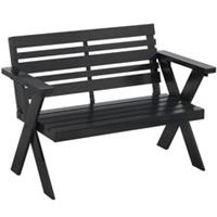 Outsunny 2 Seater Wood Garden Bench, Slatted Patio Bench with Armrest Black